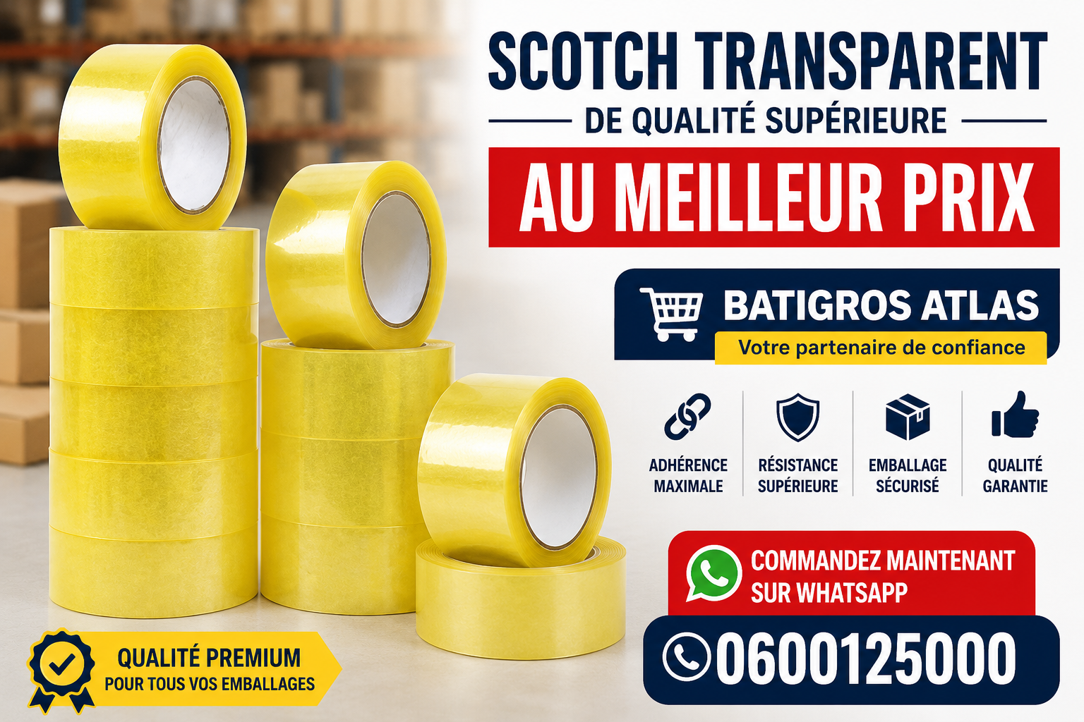 Scotch Transparent de Qualité Supérieure au Meilleur Prix | BATIGROS ATLAS